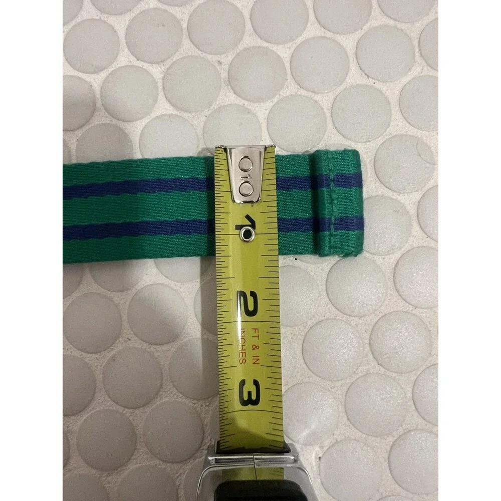 Polo Ralph Lauren 31” Boy Youth Striped Fabric Belt Navy Green Double D Buckle